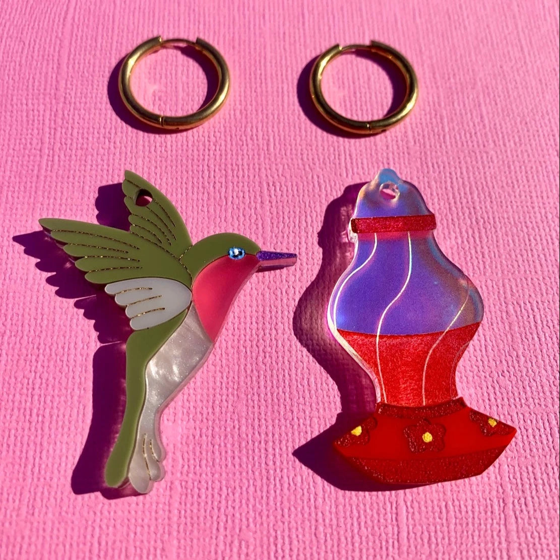 Hummingbird and Feeder Earrings